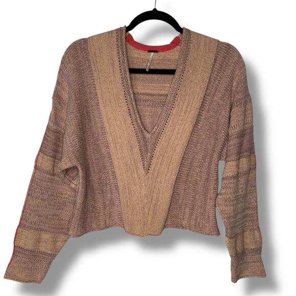 Free People Lemonade Stand Sweater Size Small V Neck Crop - Picture 10 of 10